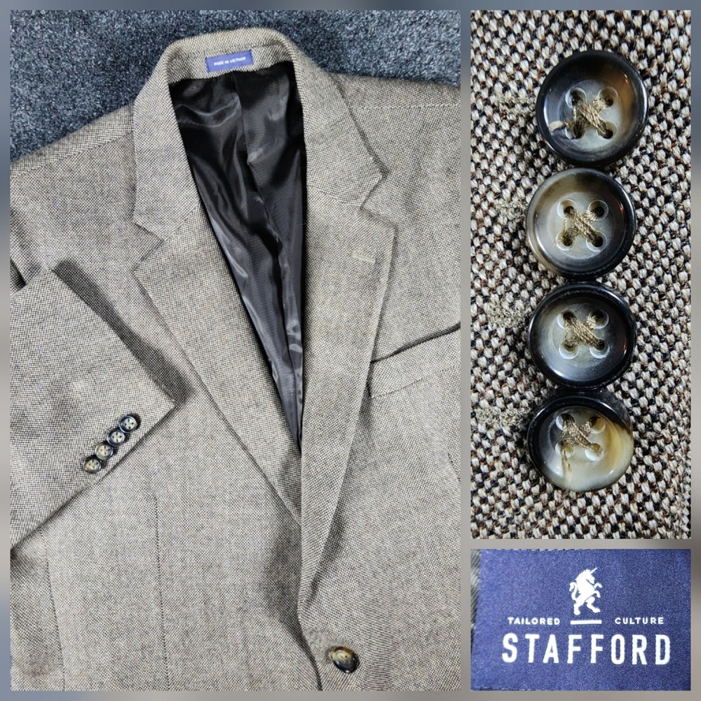 Stafford Signature Classic Fit Merino Wool Blazer Sport Coat Mens 46R Brown